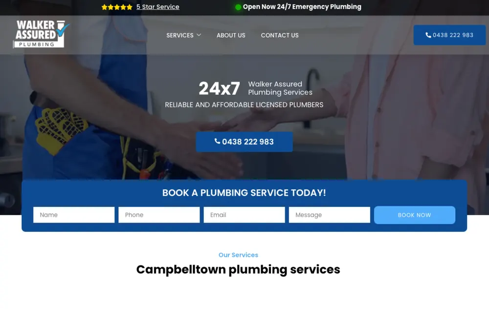 Walker Assured Plumbing website screenshot